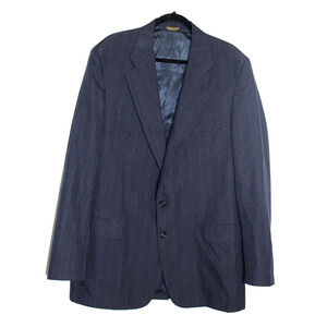 Hunter Haig Men's Navy Pinstripe 100% Wool Blazer 46L Tailored Fit Big & Tall